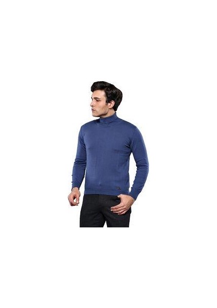 Erkek Slim Fit Desensiz Balıkçı Yaka Pamuk Triko