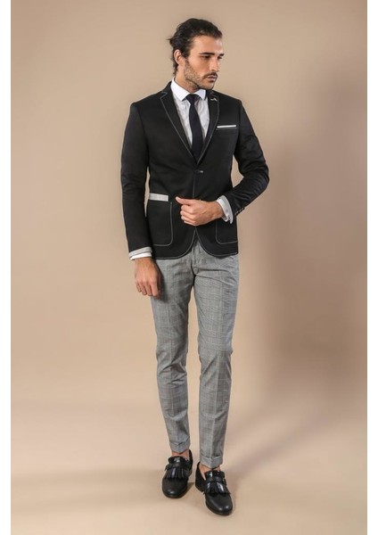 Erkek Kol Ağzı Parçalı Slim Fit Ceket