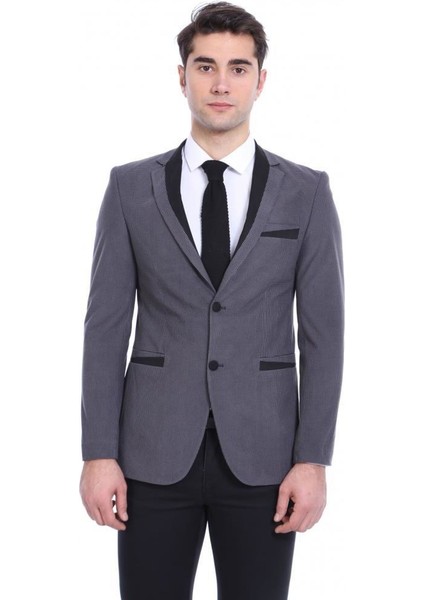 Erkek Iki Düğme Mono Yaka Velvet Slim Fit Ceket