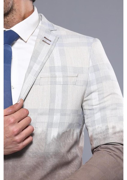 Erkek Ekoseli Desenli Slim Fit Ceket
