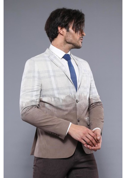 Erkek Ekoseli Desenli Slim Fit Ceket