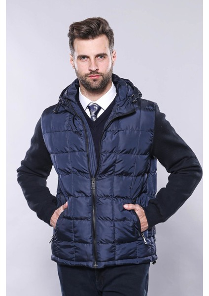Erkek Kapüşonlu Kapitone Slim Fit Kaban