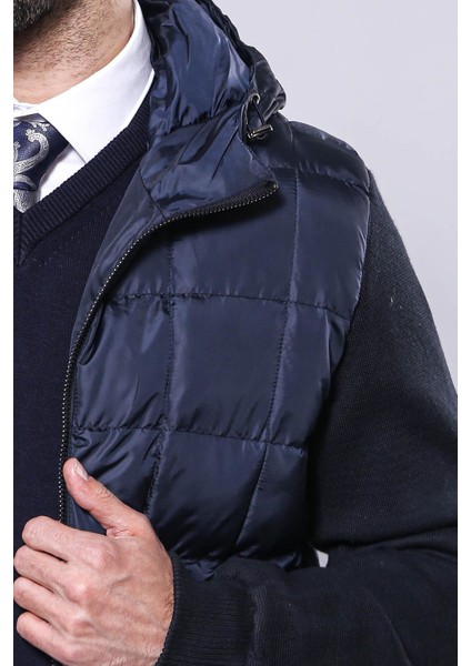 Erkek Kapüşonlu Kapitone Slim Fit Kaban