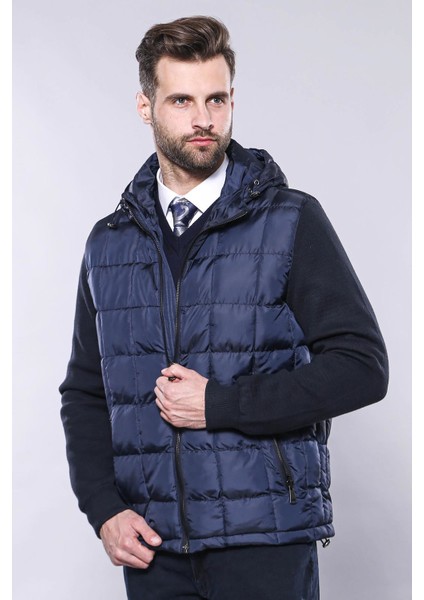 Erkek Kapüşonlu Kapitone Slim Fit Kaban