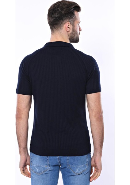 Erkek Polo Yaka Kendinden Desenli Fermuarlı Örme Tişört fiyatları
