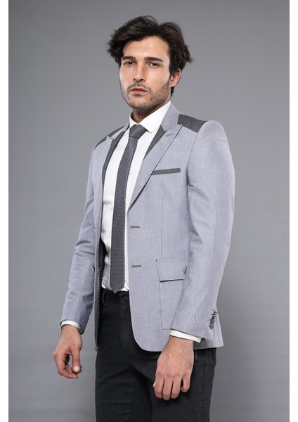 Erkek Omuz Desenli Sivri Yaka Slim Fit Ceket modelleri