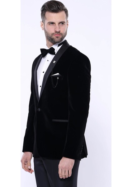 Erkek Düz Şal Yaka Velvet Slim Fit Ceket