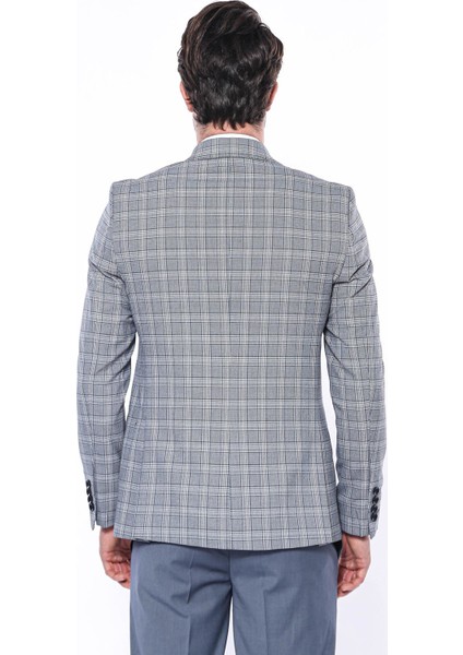 Erkek Ekose Desenli Slim Fit Tek Düğme Ceket