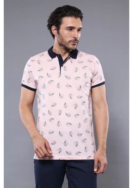 Erkek Çiçek Desenli Polo Yaka Slim Fit Tişört