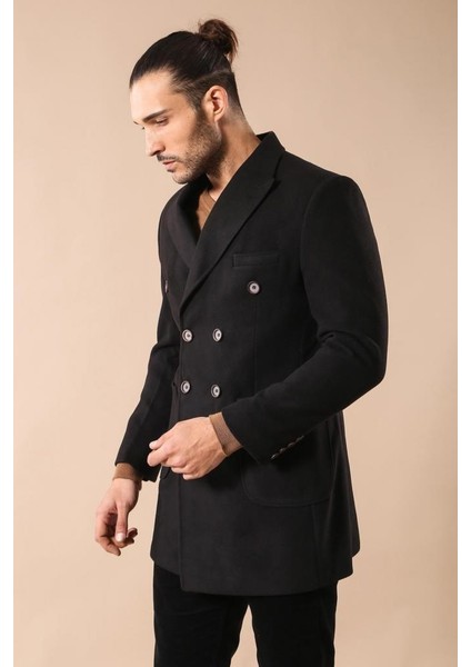 Erkek Kruvaze Slim Fit Kısa Palto