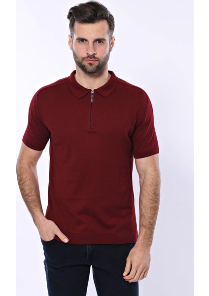 Erkek Slim Fit Polo Yaka Örme Düz Pamuk Tişört