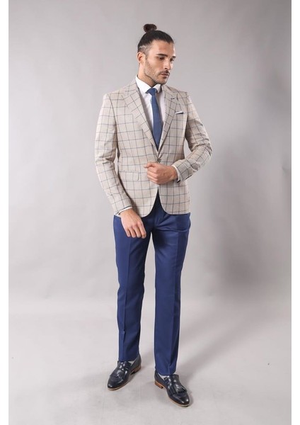 Erkek Sivri Yaka Tek Düğme Slim Fit Ceket