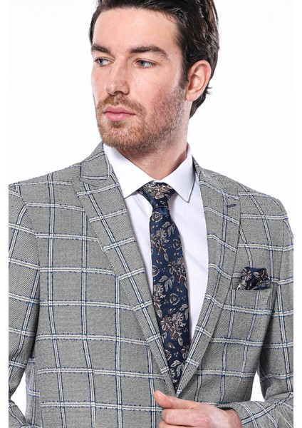 Erkek Ekose Desenli Sivri Yaka Slim Fit Ceket indirimleri