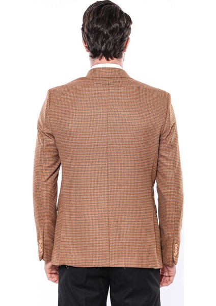 Erkek Kendinden Desenli Sivri Yaka Slim Fit Ceket