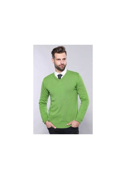 Erkek Desensiz V Yaka Slim Fit Triko