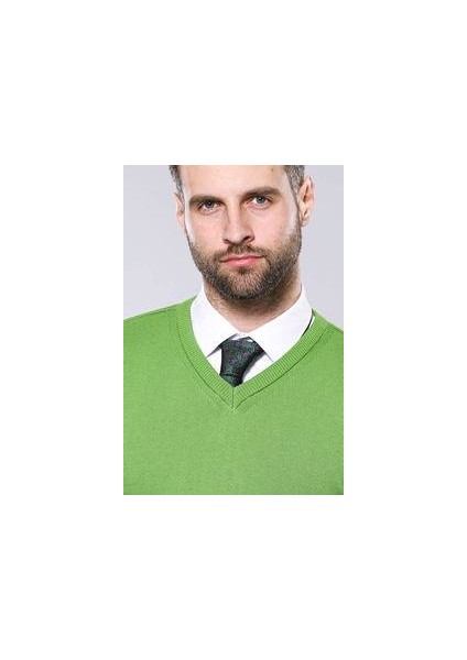 Erkek Desensiz V Yaka Slim Fit Triko