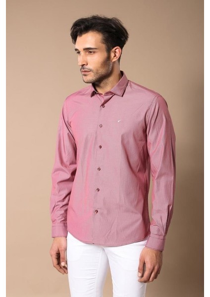 Erkek Slim Fit Desenli Çizgili Gömlek