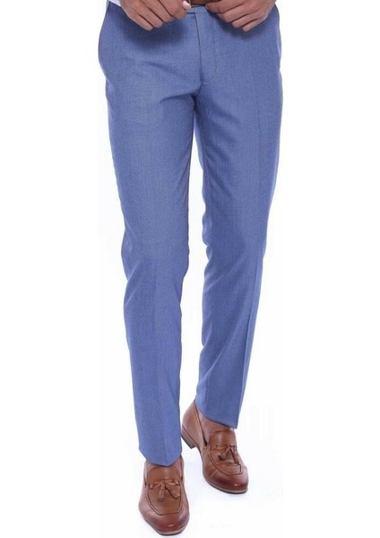 Erkek Kendinden Desenli Slim Fit Kumaş Pantolon
