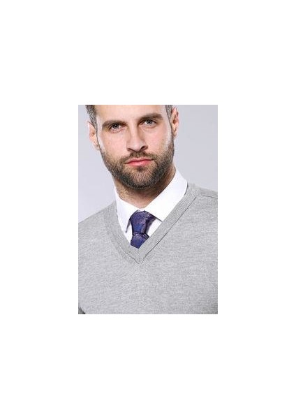 Erkek Desensiz V Yaka Slim Fit Triko