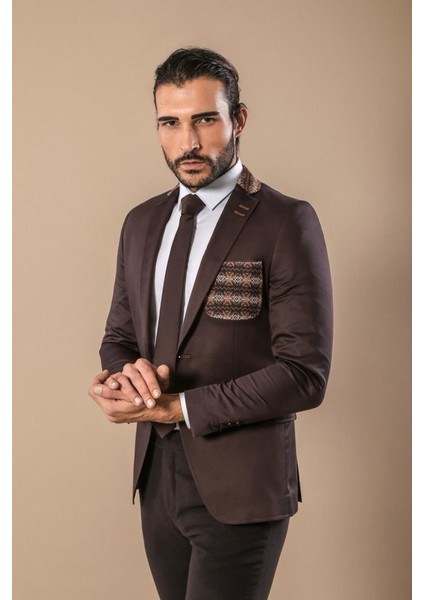 Erkek Pamuk Sivri Yaka Slim Fit Ceket