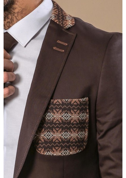 Erkek Pamuk Sivri Yaka Slim Fit Ceket