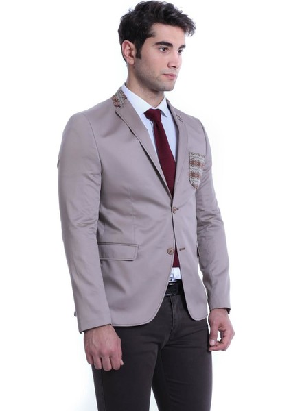 Erkek Pamuk Sivri Yaka Slim Fit Ceket