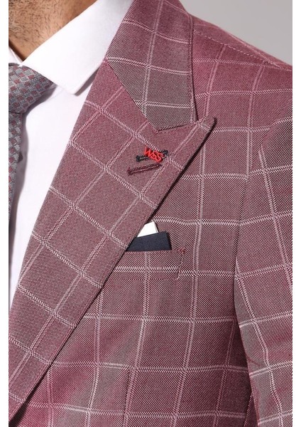 Erkek Tek Düğme Geniş Sivri Yaka Slim Fit Ceket