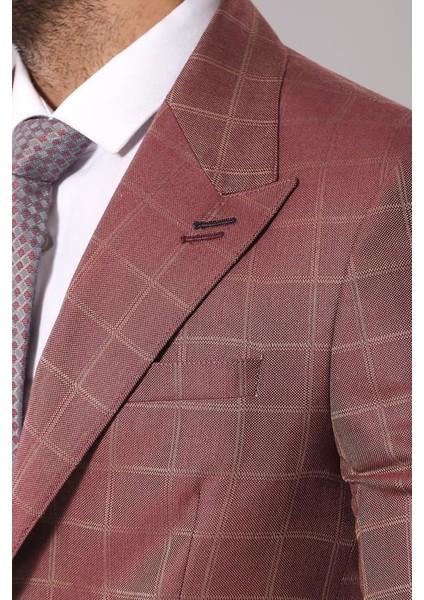 Erkek Tek Düğme Geniş Sivri Yaka Slim Fit Ceket