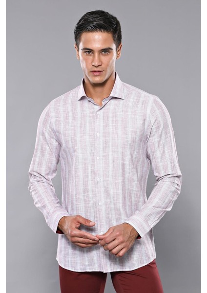 Erkek Ekose Desen Slim Fit Uzun Kollu Gömlek