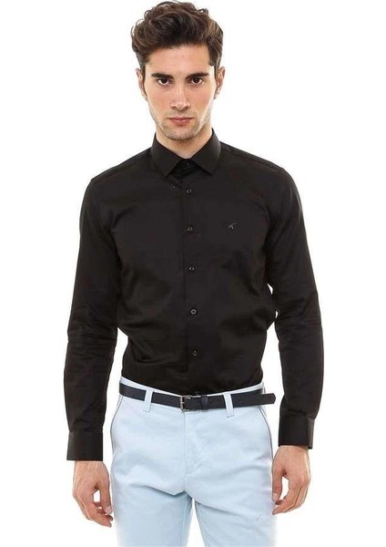 Erkek Pamuk Saten Slim Fit Gömlek