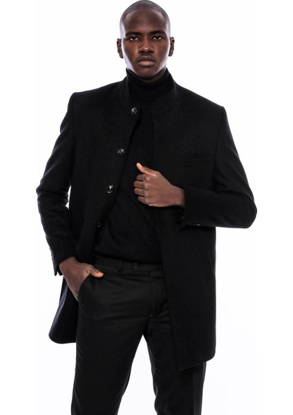 Erkek Hakim Yaka Slim Fit Uzun Kaban modelleri