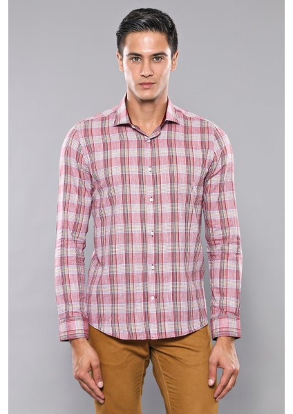 Erkek Ekose Desenli Uzun Kollu Slim Fit Gömlek