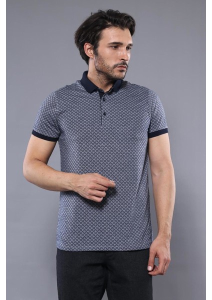 Erkek Slim Fit Polo Yaka Desenli Pamuk Tişört