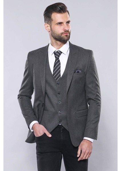Erkek Tek Düğme Sivri Yaka Slim Fit Ceket