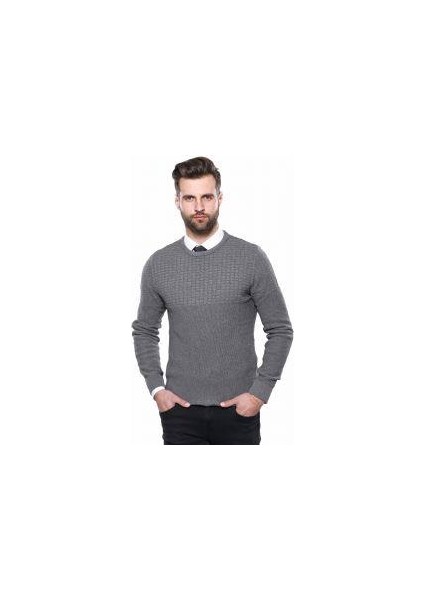 Erkek Slim Fit Desenli Bisiklet Yaka Triko