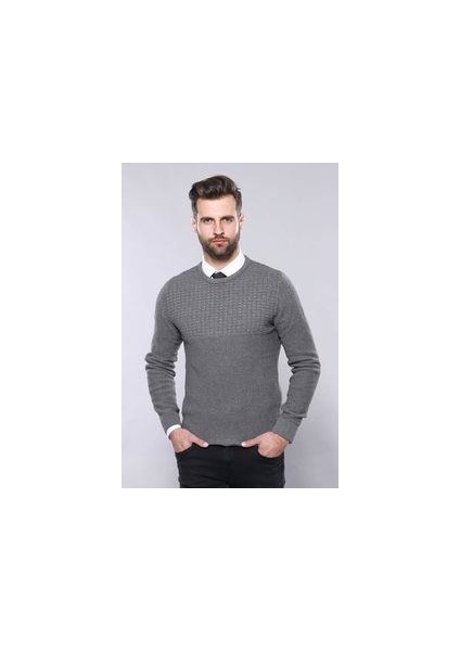 Erkek Slim Fit Desenli Bisiklet Yaka Triko