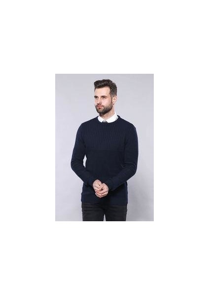 Erkek Slim Fit Desenli Bisiklet Yaka Triko