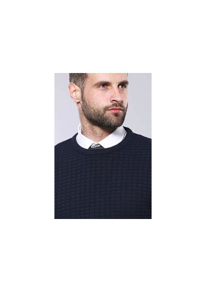Erkek Slim Fit Desenli Bisiklet Yaka Triko