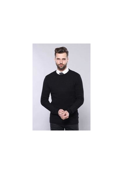 Erkek Slim Fit Desenli Bisiklet Yaka Triko
