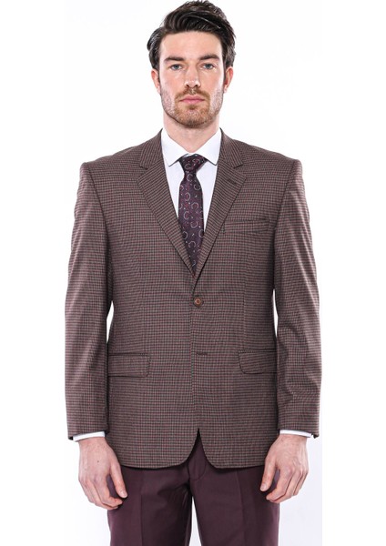 Erkek Slim Fit Mona Yaka Desenli Klasik Ceket