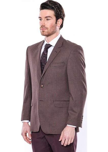 Erkek Slim Fit Mona Yaka Desenli Klasik Ceket