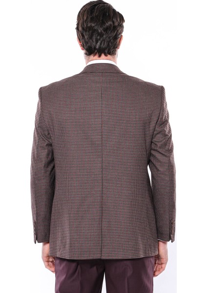 Erkek Slim Fit Mona Yaka Desenli Klasik Ceket