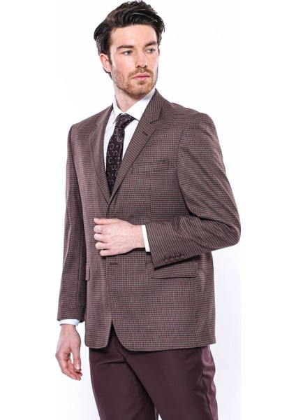 Erkek Slim Fit Mona Yaka Desenli Klasik Ceket