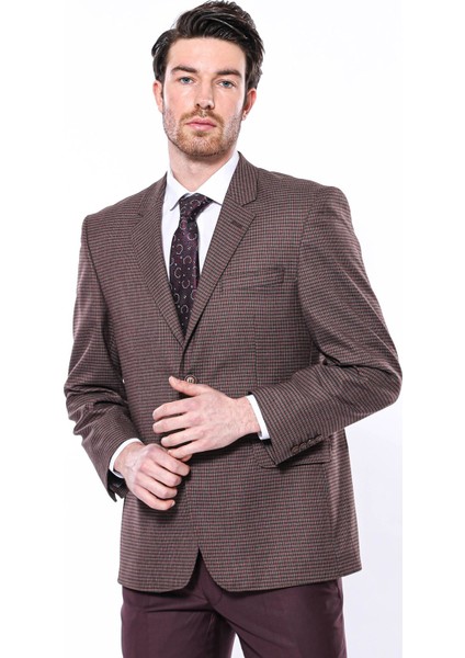 Erkek Slim Fit Mona Yaka Desenli Klasik Ceket