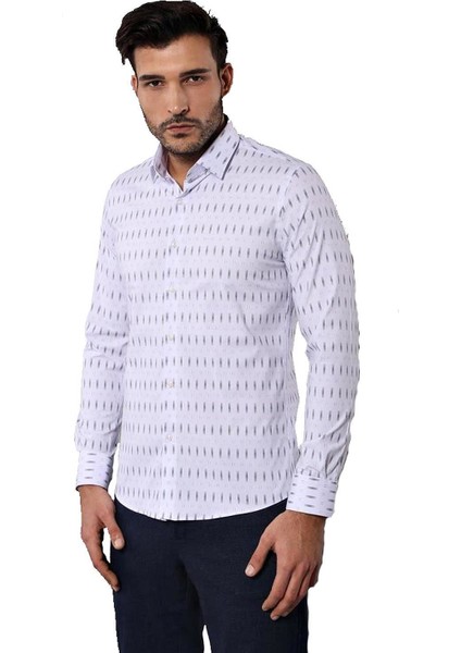 Erkek Slim Fit Çiçek Desenli Kısa Kollu Gömlek