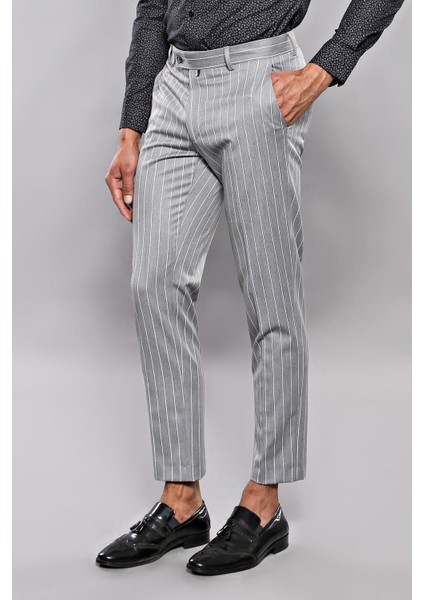 Erkek Slim Fit Çizgili Desen Kumaş Pantolon