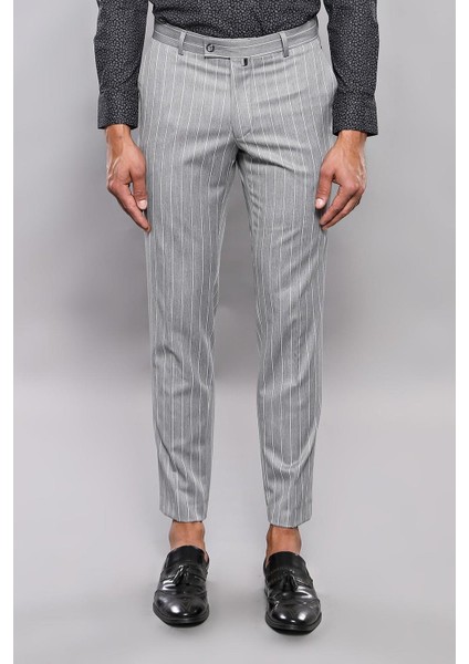 Erkek Slim Fit Çizgili Desen Kumaş Pantolon
