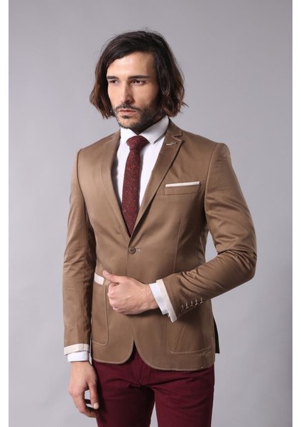 Erkek Kol Ağzı Parçalı Slim Fit Ceket