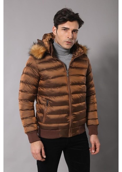 Erkek Kapüşonlu Slim Fit Şişme Mont
