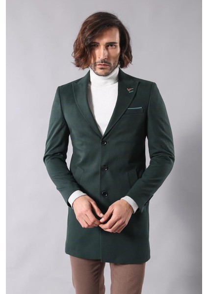 Erkek Kısa Palto Uzun Kol Düğmeli Slim Fit Kaşe Kumaş Modern Tasarım